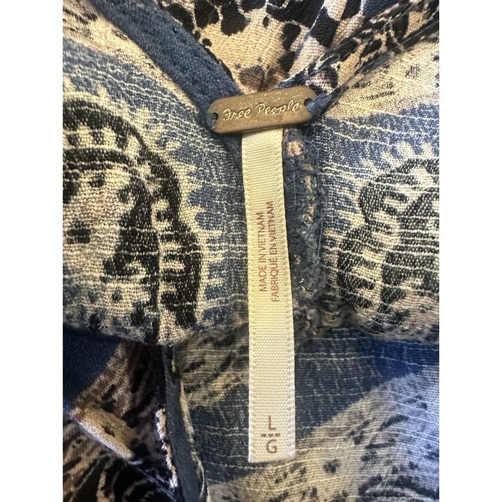 Free People Smooth Talker Tunic Mini Dress Geometric Boho Festival LS Blue Large - Picture 12 of 16